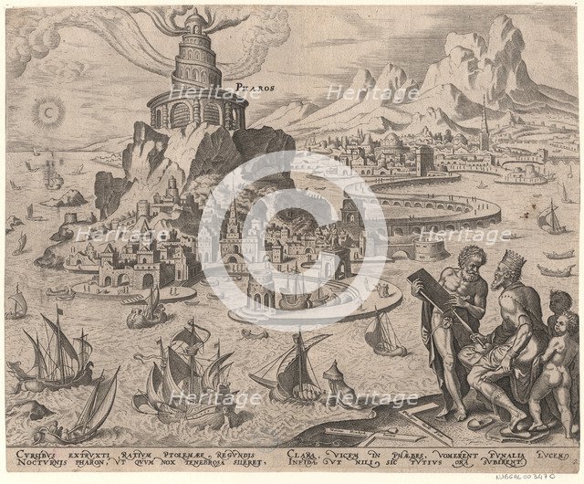 The Lighthouse at Alexandria (from the series The Eighth Wonders of the World) After Maarten van Heemskerck, 1572. Artist: Galle, Philipp (1537-1612)