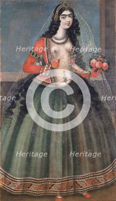 Woman Holding A Bunch of Roses, Mid of the 19th cen.. Artist: Iranian master  