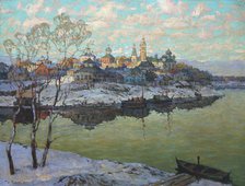 Early Spring, A City at the River', 1916. Creator: Gorbatov, Konstantin Ivanovich (1876-1945).