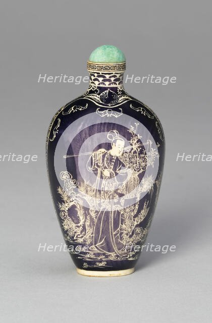 Snuff Bottle with the Immortal Magu Carrying a Basket of Flowers, c. 1880. Creator: Unknown.