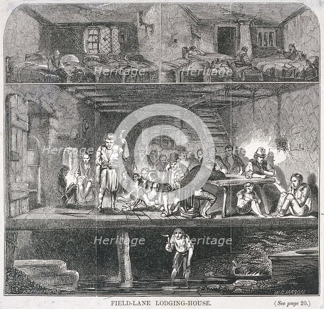 Field Lane Lodging House, London, 1847. Artist: WG Mason