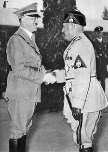 Fascist leaders Adolf Hitler and Benito Mussolini, c1930s-c1940s. Artist: Unknown