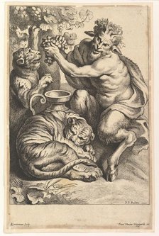Satyr with Grapes and Two Tigers, 1614-1679. Creator: Lucas Vorsterman II.