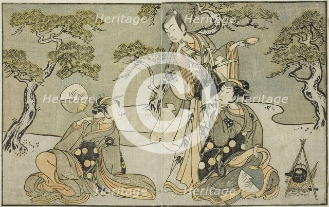 The Actors Nakamura Nakazo I as Matsukaze (right), Ichikawa Komazo II as Ariwara no Yuk..., c. 1772. Creator: Shunsho.