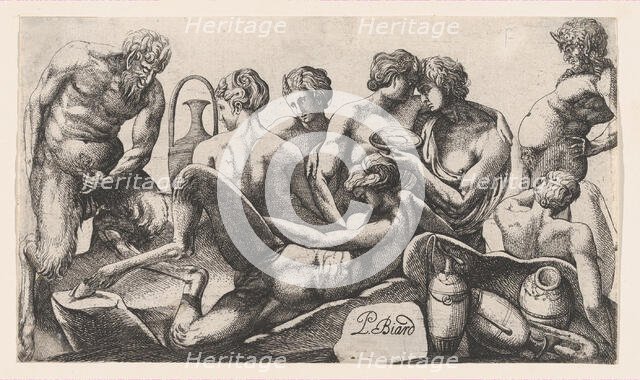 Eight Satyres and Satyresses Finishing a Meal, 1607-61. Creator: Pierre Biard.