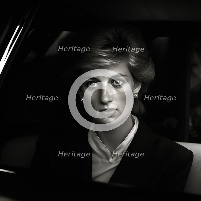 AI IMAGE - Portrait of Diana, Princess of Wales in a car, 1990s, (2023).  Creator: Heritage Images.