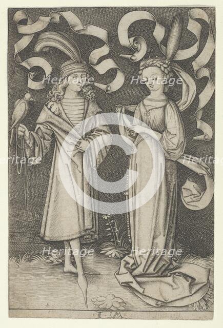 The Falconer and the Lady, from the series Scenes of Daily Life, ca. 1495. Creator: Israhel van Meckenem.