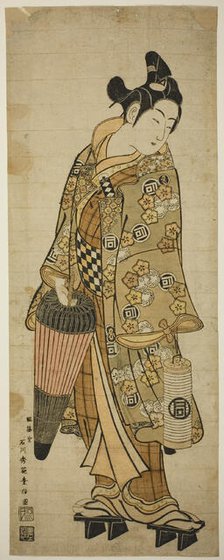 The Actor Sanogawa Ichimatsu I as a young man holding an umbrella and a lantern, c. 1748. Creator: Ishikawa Toyonobu.