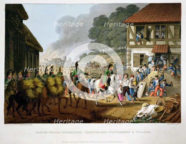'French Troops Retreating Through and Plundering a Village', 1816. Artist: Matthew Dubourg