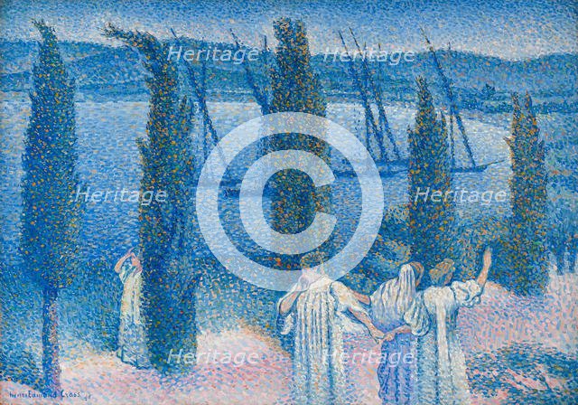 Nocturne with Cypresses (Nocturne aux cyprès), 1896. Creator: Cross, Henri Edmond (1856-1910).