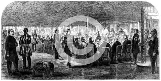 The banquet on board the Viceroy of Egypt's yacht, the Faid Gihaad, 1862. Creator: Unknown.