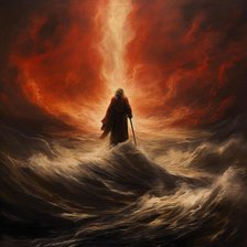 AI IMAGE - Illustration of Moses parting the Red Sea, 2023. Creator: Heritage Images.
