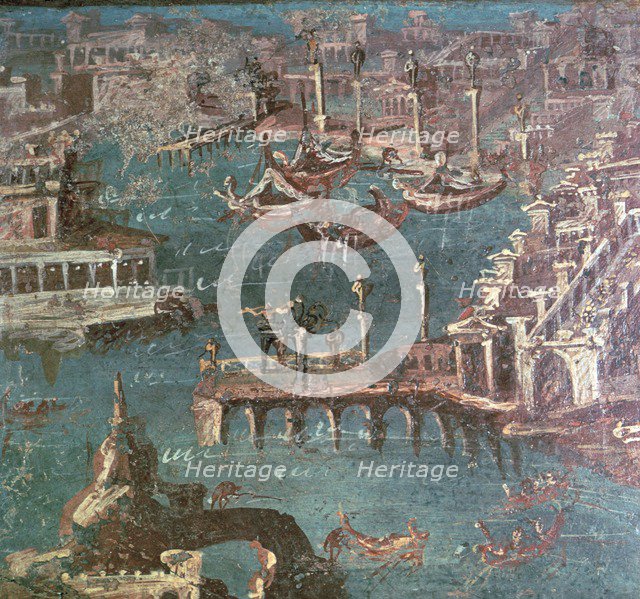 Roman wall painting of a harbour scene. Artist: Unknown