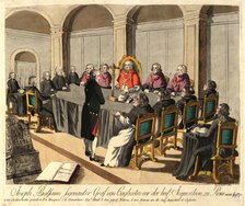 Joseph Balsamo, comte de Cagliostro, before the Inquisition in Rome on April 14, 1791, 1791. Creator: Loeschenkohl, Johann Hieronymus (1753-1807).