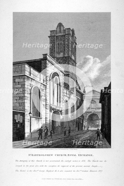 St Bartholomew-by-the-Exchange, City of London, 1811.  Artist: S Lacey