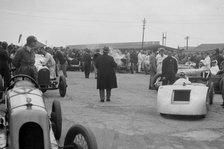Marendaz Special of AC Hess and Bugatti Type 35 of O Bertram at a BARC meeting, Brooklands, 1930. Artist: Bill Brunell.