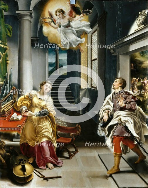 Saints Cecilia and Valerian, 16th century. Creator: Orsi, Lelio (1511-1587).