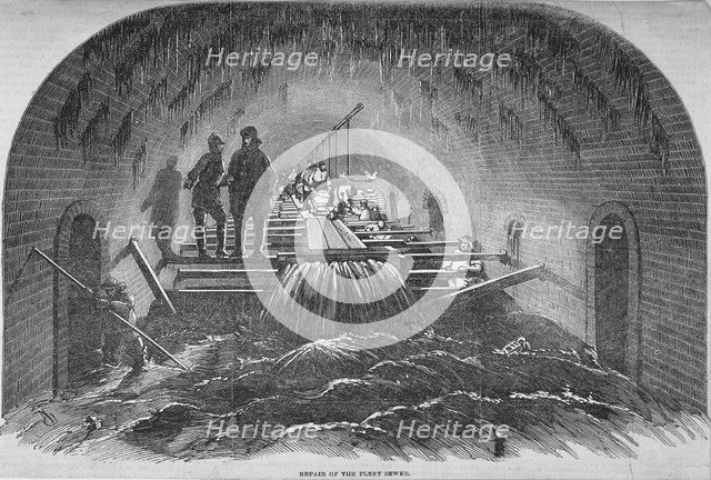 Repair of the Fleet sewer, City of London, 1854. Artist: Anon
