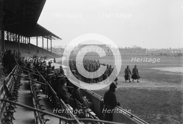 Marine Corps, U.S.N. Machine Gun Unit Demonstration at Ball Park, 1917. Creator: Harris & Ewing.