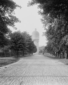 Campus road leading to stone tower, Michigan State Normal College, Ypsilanti, Mich., c1900-1910. Creator: Unknown.