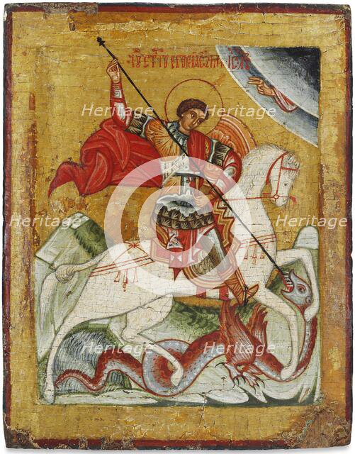 Saint George and the Dragon, 16th century. Creator: Russian icon.