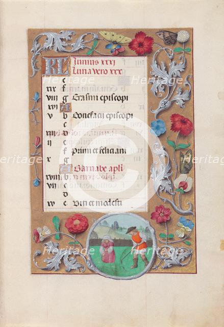 Hours of Queen Isabella the Catholic, Queen of Spain: Fol. 7r, June, c. 1500. Creator: Master of the First Prayerbook of Maximillian (Flemish, c. 1444-1519); Associates, and.