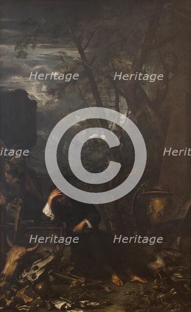 Democritus in Meditation on the Ending of all Things, 1650-1651. Creator: Salvator Rosa.