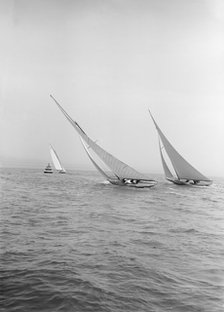 Group of 7 Metre yachts racing, 1913. Creator: Kirk & Sons of Cowes.