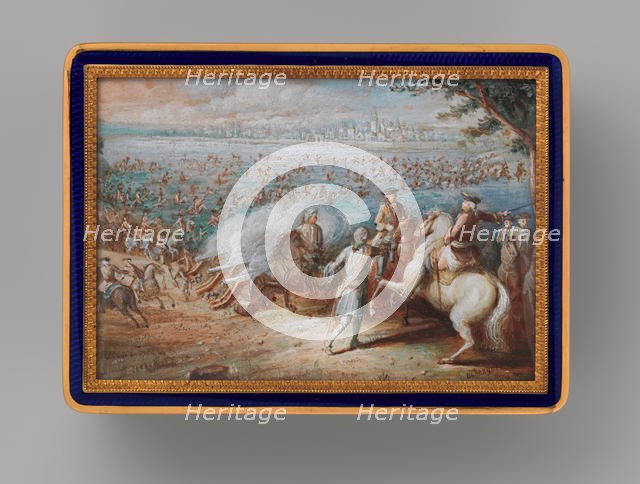 Snuffbox with four maritime scenes; Louis XIV crossing the Rhine in 1672, 1798-1838. Creator: Adrien Jean Maximilien Vachette.
