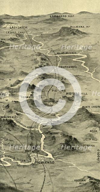 'Balloon Map Illustrating the Battle of Pieters and Relief of Ladysmith', 1900. Creator: Unknown.