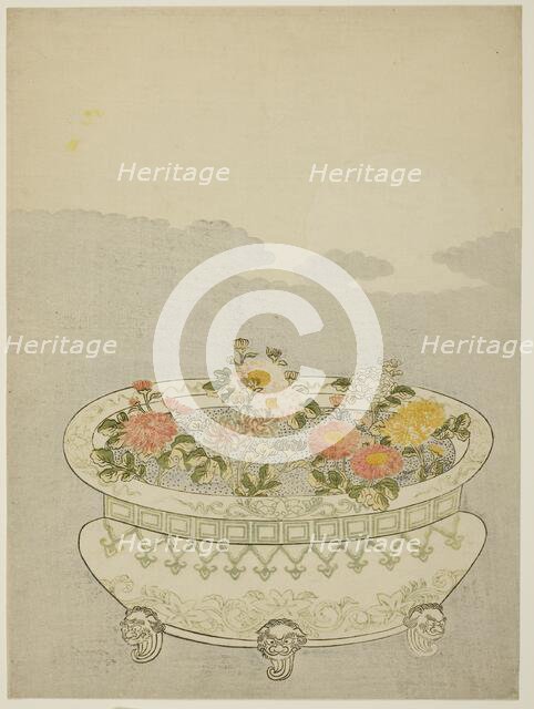 Chrysanthemums and the Rising Moon, c. 1766. Creator: Suzuki Harunobu.