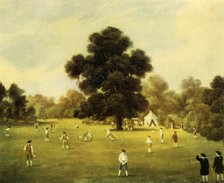 'Lords and Gentlemen of Surrey and Kent Playing Cricket at Knole Park, Kent, 1775', 1947. Creator: Unknown.