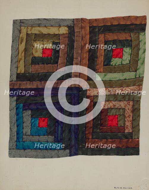 Log Cabin Quilt, c. 1937. Creator: Ruth M Barnes.
