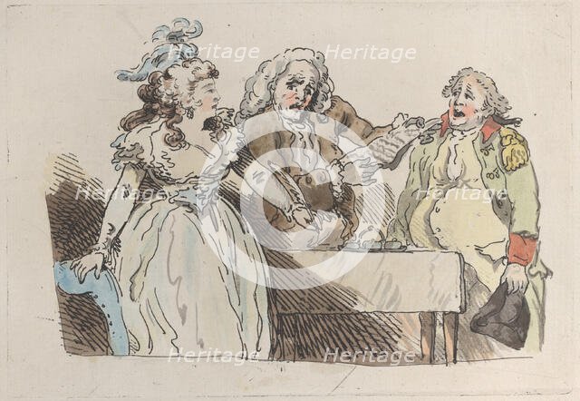 A Young Woman (Heiress) Prepares to Sign a Document, 1780-1800., 1780-1800. Creator: Imitator of Thomas Rowlandson.