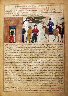 Captured Indian Raja Brought to Sultan Mahmud of Ghazni, Folio from a Majma..., ca. 1425. Creator: Unknown.