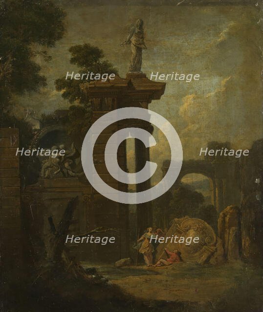 Landscape with Architecture and a Waterfall, 18th century. Creator: Carl Wilhelm Böhme.