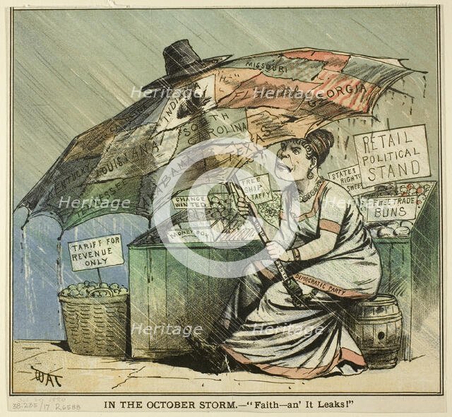 In the October Storm, from Puck, published October 29, 1880. Creator: James Albert Wales.