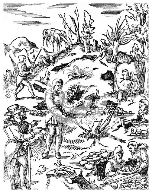 Prospecting for metals, 1556 (1956). Artist: Unknown