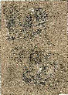 Sketches: Seated Man with Head in Hands and Two Figures Bendin..., 1847/75 (recto); 1863/64 (verso). Creator: Jean-Baptiste Carpeaux.