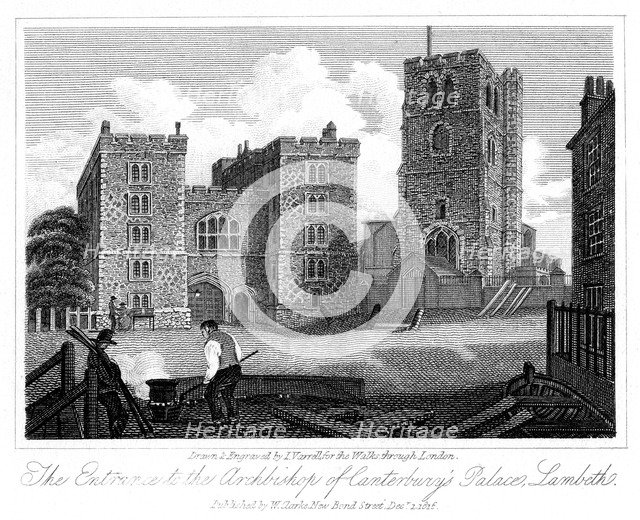 Gatehouse of Lambeth Palace, London, 1816.Artist: I Varrall