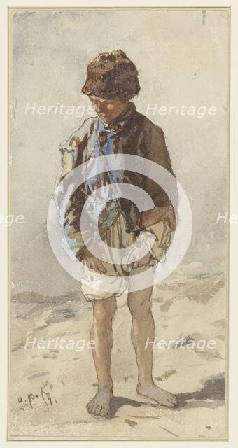 Hungarian boy, barefoot and with a fur hat on, 1859. Creator: August von Pettenkofen.