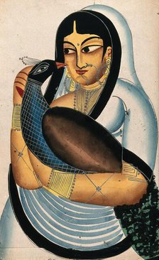 A courtesan carrying a peacock. Creator: Unknown.