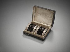 Pair of man's shoe buckles with case, c.1785, c.1785. Creator: Unknown.