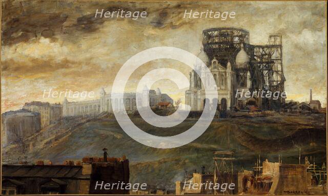 Montmartre hill with Sacre-Coeur under construction, c1890. Creator: Francois Marius Borrel.