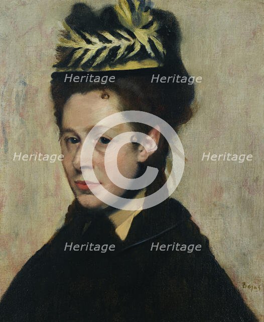 Bust of a woman with a feathered hat, c1887. Creator: Degas, Edgar (1834-1917).
