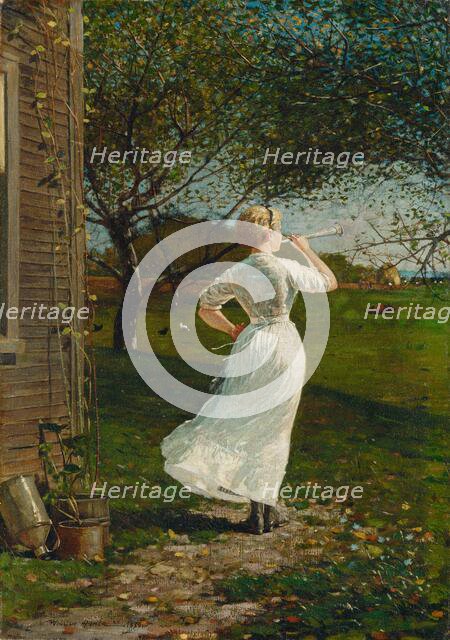 The Dinner Horn (Blowing the Horn at Seaside), 1870. Creator: Winslow Homer.