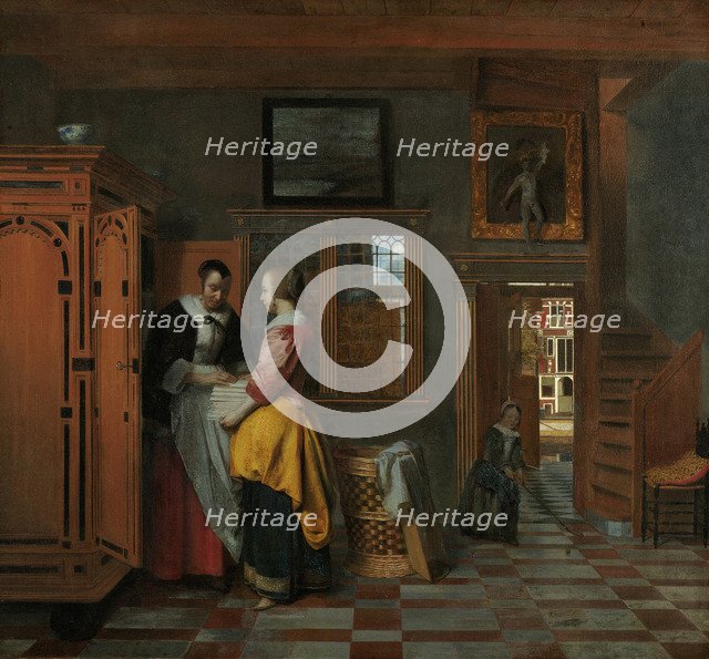 Interior with Women beside a Linen Chest, 1663. Artist: Hooch, Pieter, de (1629-1684)
