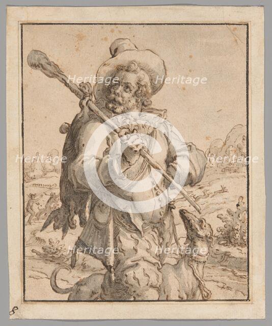 A Huntsman with a Dead Hare and a Dog (Study for "Terra"), 1590/95. Creator: Jacques de Gheyn II.