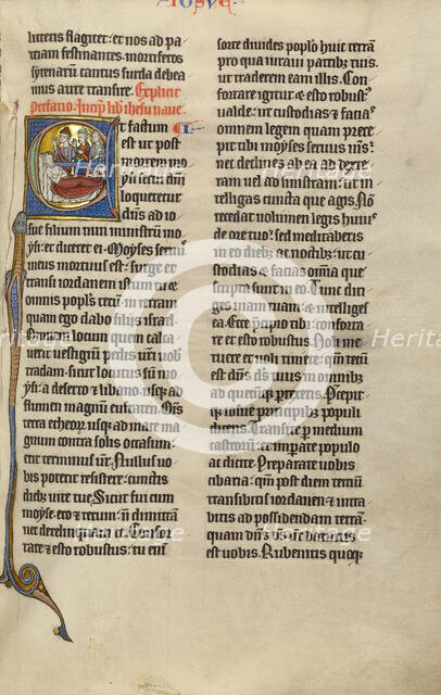 Initial E: The Death of Moses; Marquette Bible, about 1270. Creator: Unknown.