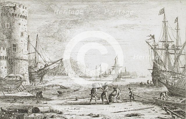 Harbor with a Large Tower, c1641. Creator: Claude Lorrain.